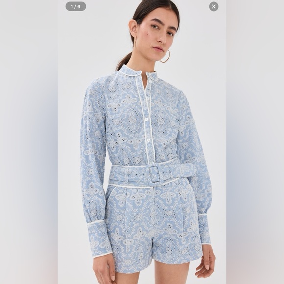 Veronica Beard Pants - Veronica Beard Embroidered Blouse and Shorts Set